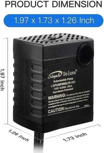 Simple Deluxe 160GPH Submersible Water Pump (600L/H, 8W) with Adjustable Intake, 4.3ft High Lift, 2 Nozzles, Perfect for Fish Tank, Pond, Aquarium, Hydroponics in Kuwait