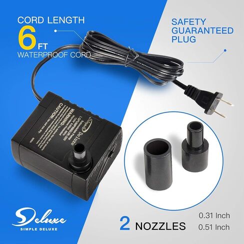Simple Deluxe 160GPH Submersible Water Pump (600L/H, 8W) with Adjustable Intake, 4.3ft High Lift, 2 Nozzles, Perfect for Fish Tank, Pond, Aquarium, Hydroponics in Kuwait