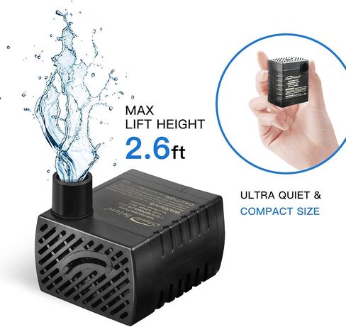 Simple Deluxe 160GPH Submersible Water Pump (600L/H, 8W) with Adjustable Intake, 4.3ft High Lift, 2 Nozzles, Perfect for Fish Tank, Pond, Aquarium, Hydroponics in Kuwait