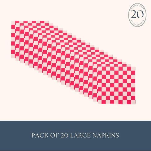 Hot Pink Checker Large Paper Napkins | Premium Party Table Decor, Birthday, Bachelorette, Valentine's Day | Happy Birthday Decorations, Lunch Napkins, 3-ply Paper, Pack of 20, 6.5" Folded in Kuwait