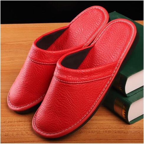 XUEMML Leather Slippers Women Indoor Outdoor，leather Sandals Closed Toes，Couple's Home Indoor Breathable Non-slip Slippers Women in Saudi Arabia