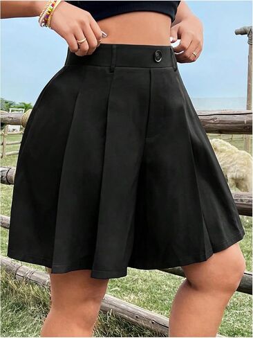 GORGLITTER Women's Plus Size Dressy Shorts Casual Elastic High Waist Wide Leg Business Casual Work Tailored Shorts in Kuwait
