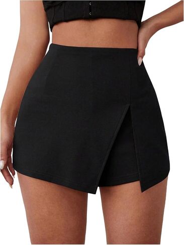WDIRARA Women's High Waisted Split Hem Skorts Stretch Mini Skirt Shorts in Saudi Arabia