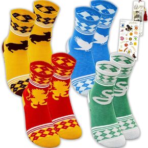 Harry Potter Socks for Women - Bundle with 4 Pairs of Hogwarts Crew Length Socks for Women Plus Stickers, More | Harry Potter Gift Set for Teens, Girls in Saudi Arabia