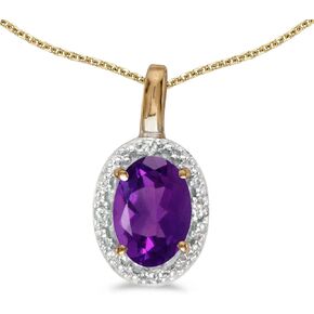 Solid 14k Yellow Gold Genuine Birthstone Oval Gemstone And Diamond Pendant (0.47 Cttw.) in Saudi Arabia