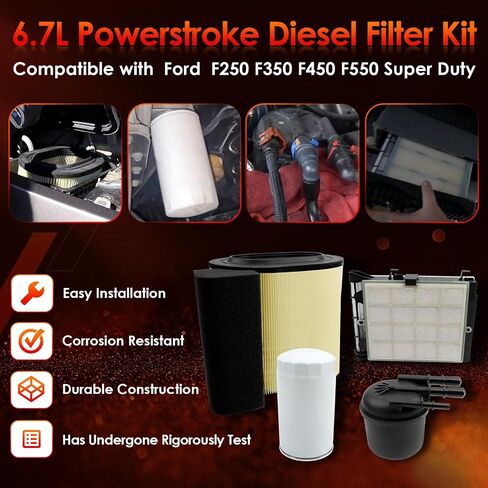 6.7L Powerstroke Diesel Filter Kit, Air Filter, Fuel Filter Element & Oil Filter, Compatible with 2017-2019 Ford F-250, F-350, F-450, F-550 Super Duty V8, Replaces# FA1927, FD-4624, FD-4625, FL2124S in Saudi Arabia