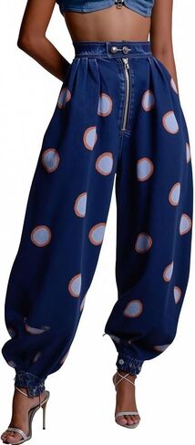 utcoco Women's High Waisted Balloon Jeans Zip Front Baggy Denim Pants with Adjustable Cuffs Trendy Wide Leg Trousers in Saudi Arabia