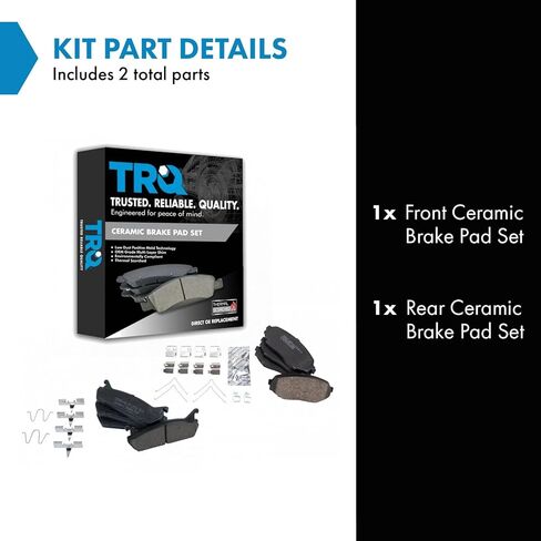 TRQ Front and Rear Brake Pad Set Ceramic Hardware Compatible with 1990-1993 Mazda Miata in Saudi Arabia