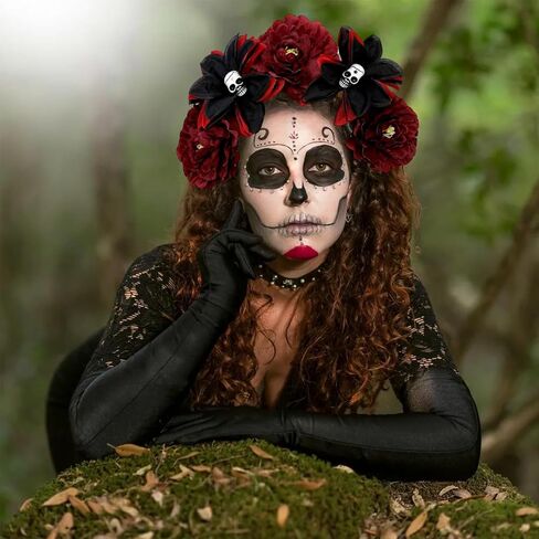 Halloween Skull Rose Headband Gothic Flower Hair Hoops Dead Flower Crown Mexican Floral Headpiece Cosplay Headwear in Saudi Arabia
