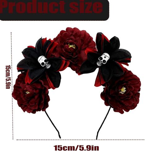 Halloween Skull Rose Headband Gothic Flower Hair Hoops Dead Flower Crown Mexican Floral Headpiece Cosplay Headwear in Saudi Arabia