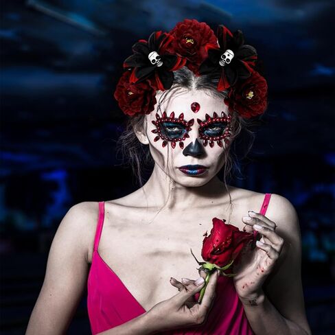 Halloween Skull Rose Headband Gothic Flower Hair Hoops Dead Flower Crown Mexican Floral Headpiece Cosplay Headwear in Saudi Arabia