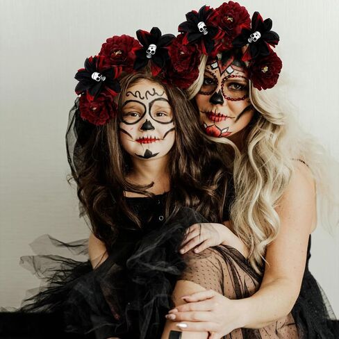 Halloween Skull Rose Headband Gothic Flower Hair Hoops Dead Flower Crown Mexican Floral Headpiece Cosplay Headwear in Saudi Arabia