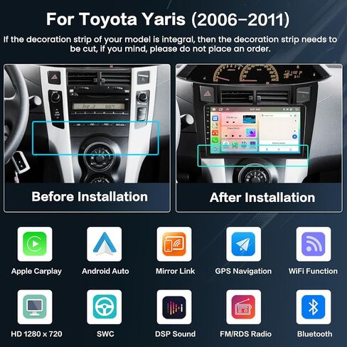 2+64G Android 13 CarPlay Car Stereo Radio for Toyota Yaris 2006-2011, 9'' HD Touch Screen Compatible with Android Auto, AHD Backup Camera, Mirror Link, GPS, WiFi, FM RDS in Saudi Arabia