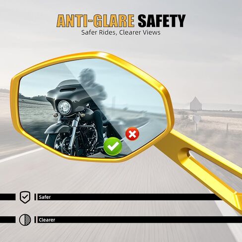 NICECNC Motorcycle Mirror Aluminum Compatible with Harley 1200 Nightster XL1200N 2009 2010 2011 2012, Sportster 883 Deluxe XLH883DLX 1988-1995, Sportster 883 XL883 2004-2008 Gold, See Fitments in Saudi Arabia