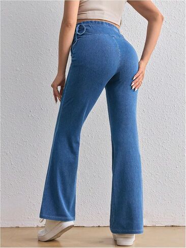 MakeMeChic Women's Maternity Jeans Elastic High Waisted Flared Leg Pregnancy Denim Pants in Saudi Arabia