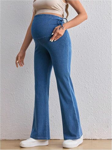 MakeMeChic Women's Maternity Jeans Elastic High Waisted Flared Leg Pregnancy Denim Pants in Saudi Arabia