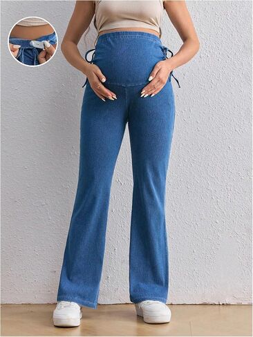 MakeMeChic Women's Maternity Jeans Elastic High Waisted Flared Leg Pregnancy Denim Pants in Saudi Arabia