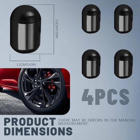 4PCS Car Tire Valve Stem Caps, Car Air Valve Caps, Aluminum Alloy Wheel Valve Covers, Car Exterior Accessories Car Dustproof Tire Cap Universal for Cars Trucks SUVs Motorcycles Bikes (Black) in Kuwait