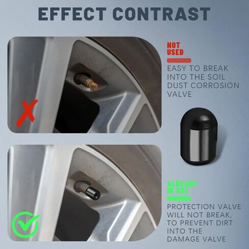 4PCS Car Tire Valve Stem Caps, Car Air Valve Caps, Aluminum Alloy Wheel Valve Covers, Car Exterior Accessories Car Dustproof Tire Cap Universal for Cars Trucks SUVs Motorcycles Bikes (Black) in Kuwait