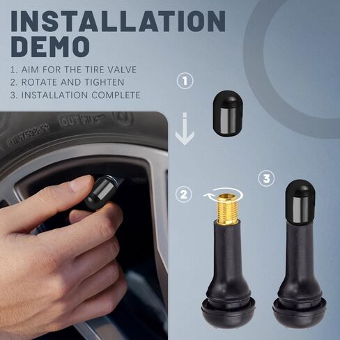 4PCS Car Tire Valve Stem Caps, Car Air Valve Caps, Aluminum Alloy Wheel Valve Covers, Car Exterior Accessories Car Dustproof Tire Cap Universal for Cars Trucks SUVs Motorcycles Bikes (Black) in Kuwait