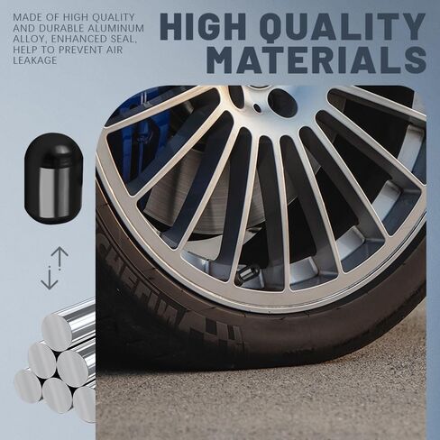 4PCS Car Tire Valve Stem Caps, Car Air Valve Caps, Aluminum Alloy Wheel Valve Covers, Car Exterior Accessories Car Dustproof Tire Cap Universal for Cars Trucks SUVs Motorcycles Bikes (Black) in Kuwait