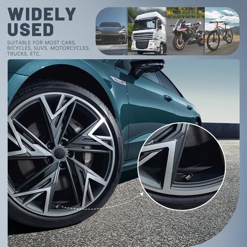 4PCS Car Tire Valve Stem Caps, Car Air Valve Caps, Aluminum Alloy Wheel Valve Covers, Car Exterior Accessories Car Dustproof Tire Cap Universal for Cars Trucks SUVs Motorcycles Bikes (Black) in Kuwait