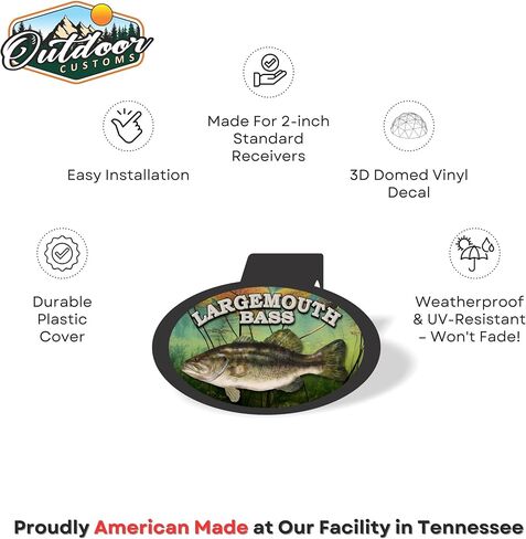 2 Inch Large Mouth Bass Oval Hitch Cover, for Standard Receivers, UV-Resistant, 3D Domed Fish Decal, Weatherproof in Saudi Arabia