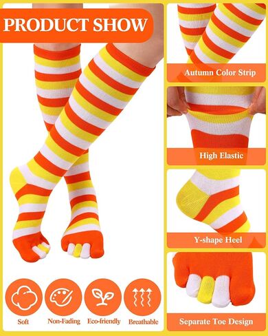 Shihanee 4 Pairs Thanksgiving Fall 5 Toe Socks Christmas Striped over Knee High Stocking for Women Girls Adults Holiday Gift in Saudi Arabia