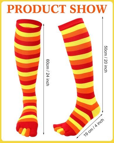 Shihanee 4 Pairs Thanksgiving Fall 5 Toe Socks Christmas Striped over Knee High Stocking for Women Girls Adults Holiday Gift in Saudi Arabia