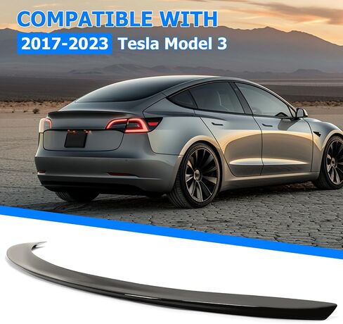 جناح سبويلر خلفي من ECOTRIC متوافق مع طراز Tesla 3 2017-2023 سبويلر خلفي بذيل الجذع، أداء أسود لامع طراز P in Saudi Arabia