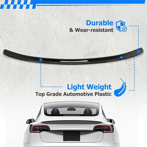 جناح سبويلر خلفي من ECOTRIC متوافق مع طراز Tesla 3 2017-2023 سبويلر خلفي بذيل الجذع، أداء أسود لامع طراز P in Saudi Arabia