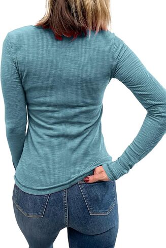 قمصان نسائية طويلة الأكمام هينلي قطع علوية مضلعة متماسكة رقبة سكوب سليم صالح تونيك بلوزة أساسية غير رسمية ربيع خريف تيز in Kuwait