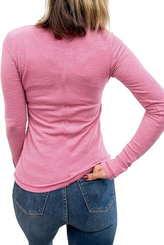 قمصان نسائية طويلة الأكمام هينلي قطع علوية مضلعة متماسكة رقبة سكوب سليم صالح تونيك بلوزة أساسية غير رسمية ربيع خريف تيز in Kuwait