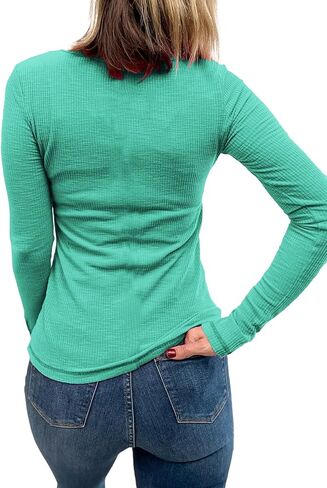قمصان نسائية طويلة الأكمام هينلي قطع علوية مضلعة متماسكة رقبة سكوب سليم صالح تونيك بلوزة أساسية غير رسمية ربيع خريف تيز in Kuwait