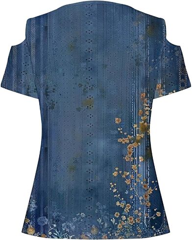Women Cold Shoulder Summer Tops 2025 Dressy Casual Blouses Boho Trendy Tunic Shirts Beach Vacation Clothing Outfits in Saudi Arabia