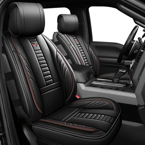 for GMC Sierra 1500/2500/3500 Denali SLT AT4 AT4X Base Seat Covers 2007-2025, Waterproof Leather Compatible Airbag Truck Seat Protectors (Full Set, Black-Red) in Saudi Arabia