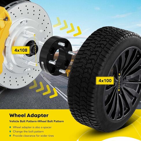 محولات عجلات YHTAUTO 4x108 إلى 4x100 مم 1 بوصة تناسب Ford، Mercury Models، Focus، EcoSport، Fiesta، Cougar-Only تعمل مع عجلات 4x100، 4 محولات إطارات عجلة العروة مع M12x1.5، 78.1 مم تجويف مركز العجلة in Saudi Arabia