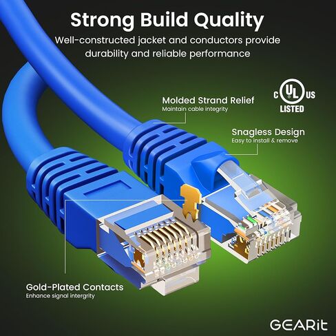 GearIT 5 Pack، كابل Cat 6 Ethernet Cat6 Snagless Patch 25 قدم - سلك شبكة LAN للكمبيوتر، أزرق - متوافق مع 5 منافذ Switch POE 5port Gigabit in Saudi Arabia
