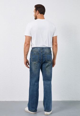 Men's Elastic Waist Baggy Jeans Stretch Denim Wide Leg Trousers Loose Fit Casual Pants in Saudi Arabia