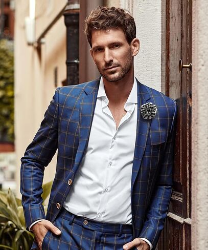Premium Men's Formal Plaid Flower Lapel Pin - Boutonniere for Men, Flower Brooch Pin in Saudi Arabia