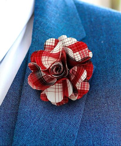 Premium Men's Formal Plaid Flower Lapel Pin - Boutonniere for Men, Flower Brooch Pin in Saudi Arabia