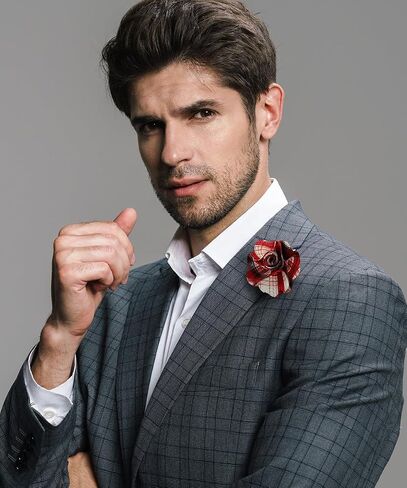 Premium Men's Formal Plaid Flower Lapel Pin - Boutonniere for Men, Flower Brooch Pin in Saudi Arabia