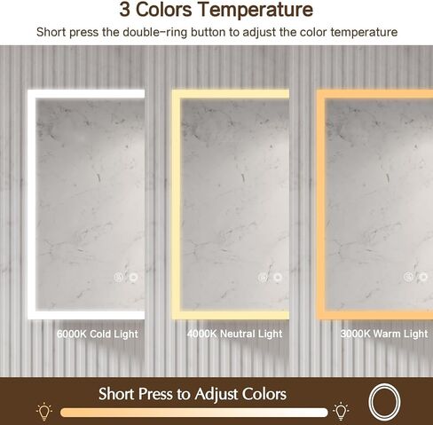 مرآة حمام LED مع إضاءة أمامية وخلفية، مرآة زينة مستطيلة الشكل مقاس 30 × 36 بوصة مثبتة على الحائط مضادة للضباب، مرآة مكياج بذاكرة قابلة للتعتيم بـ 3 ألوان مع مفتاح لمس in Kuwait