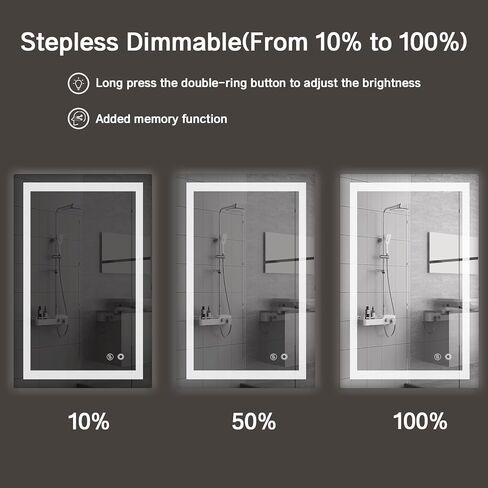 مرآة حمام LED مع إضاءة أمامية وخلفية، مرآة زينة مستطيلة الشكل مقاس 30 × 36 بوصة مثبتة على الحائط مضادة للضباب، مرآة مكياج بذاكرة قابلة للتعتيم بـ 3 ألوان مع مفتاح لمس in Kuwait