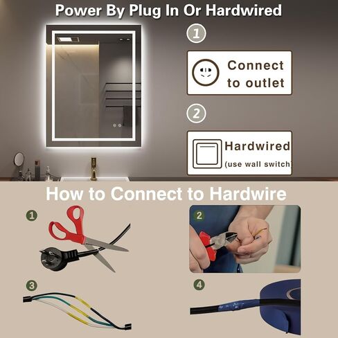 مرآة حمام LED مع إضاءة أمامية وخلفية، مرآة زينة مستطيلة الشكل مقاس 30 × 36 بوصة مثبتة على الحائط مضادة للضباب، مرآة مكياج بذاكرة قابلة للتعتيم بـ 3 ألوان مع مفتاح لمس in Kuwait