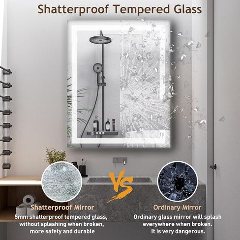 مرآة حمام LED مع إضاءة أمامية وخلفية، مرآة زينة مستطيلة الشكل مقاس 30 × 36 بوصة مثبتة على الحائط مضادة للضباب، مرآة مكياج بذاكرة قابلة للتعتيم بـ 3 ألوان مع مفتاح لمس in Kuwait