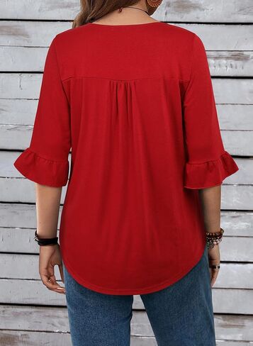 Plus Size Womens Blouses 3/4 Flutter Sleeve Square Neck Tunic Shirts Button Business Work Fall Tops 2025(XL-5XL) in Saudi Arabia