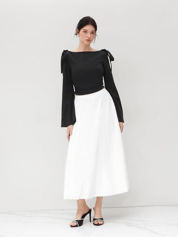 CIDER Crop Tops for Women Boat Neck Bowknot Long Sleeve Ruched Top Sweetheart Neck Blouse Fitted Shirt in Saudi Arabia
