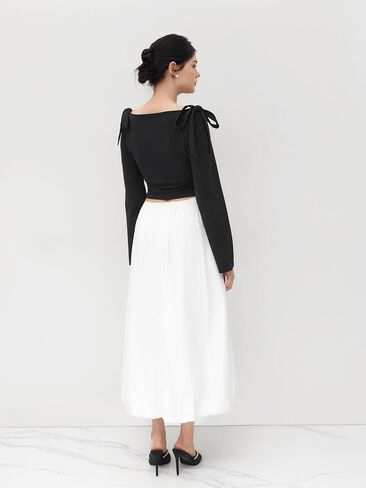 CIDER Crop Tops for Women Boat Neck Bowknot Long Sleeve Ruched Top Sweetheart Neck Blouse Fitted Shirt in Saudi Arabia