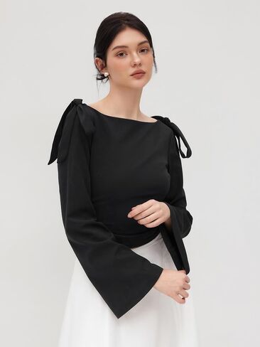 CIDER Crop Tops for Women Boat Neck Bowknot Long Sleeve Ruched Top Sweetheart Neck Blouse Fitted Shirt in Saudi Arabia